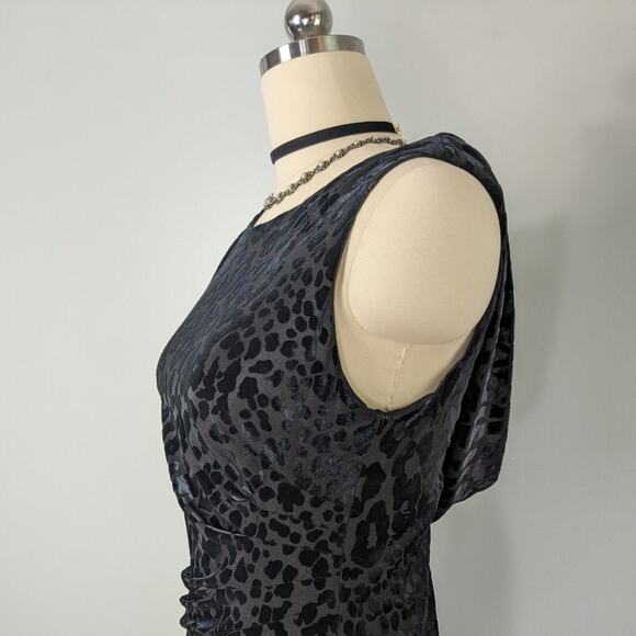 Vintage Prom Dress Maxi Gown Velvet Leopard Animal Sheath Classic Y2K 90S Black - Picture 1 of 16